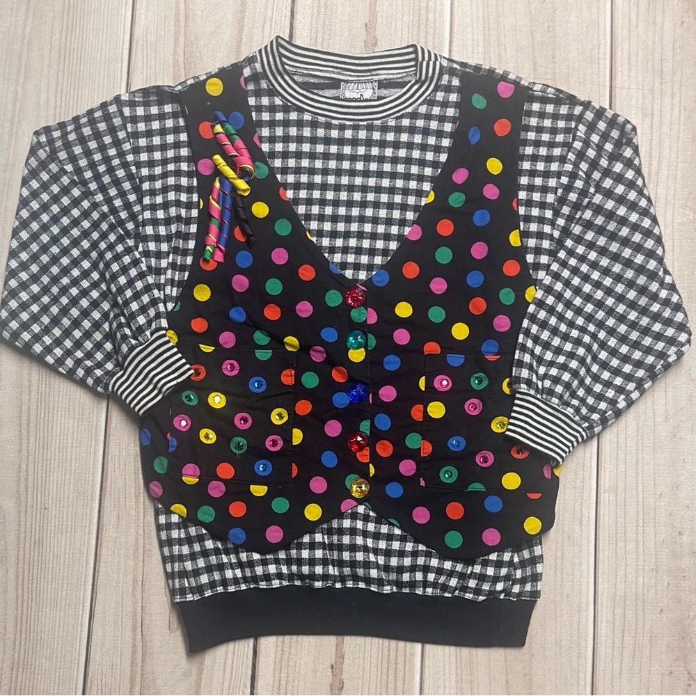 Vintage Zoodles Girls Size 10-12 Checkered Shirt Polka Dot Vest Combo Colorful